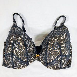 Cacique Black Lace Underwire Plunge Bra Size 42H